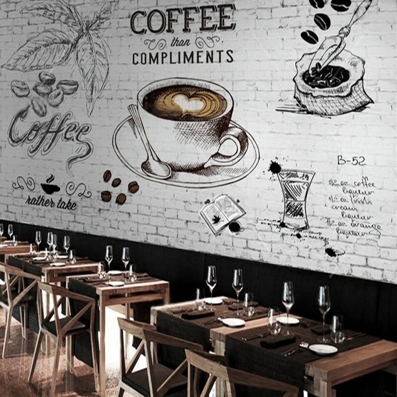 Retro hand-painted coffee shop TV luxurious home decoration bedroom background wall
