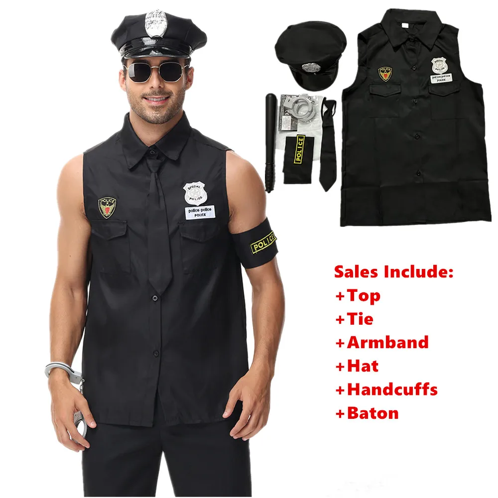 Halloween Costumes Handsome Men Police Uniform Top Purim Carnival Party Cosplay Cop Officer Fancy Clothing