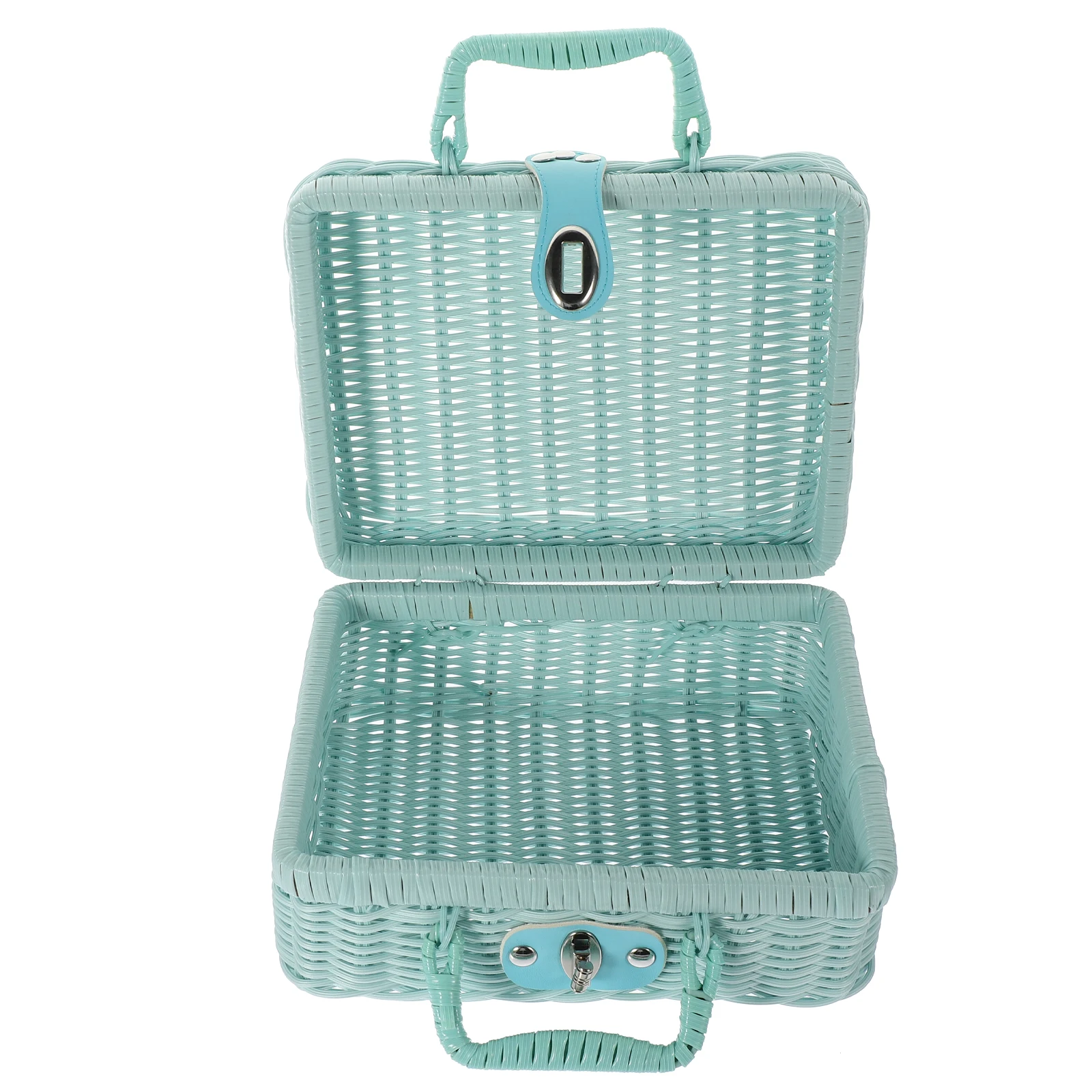 

Retro Imitation Rattan Storage Bins Woven Basket 22X17X11CM Shallow Blue Vintage Case Handwoven Decorative Organizer For Home