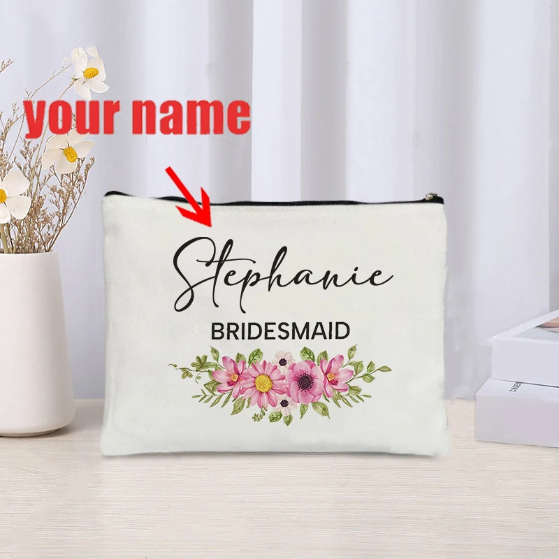 Personalized Bridesmaid Name Cosmetic Case Bachelorette Party Gift with Name Bridesmaid Makeup Bags Maid of Honor Bridal Shower