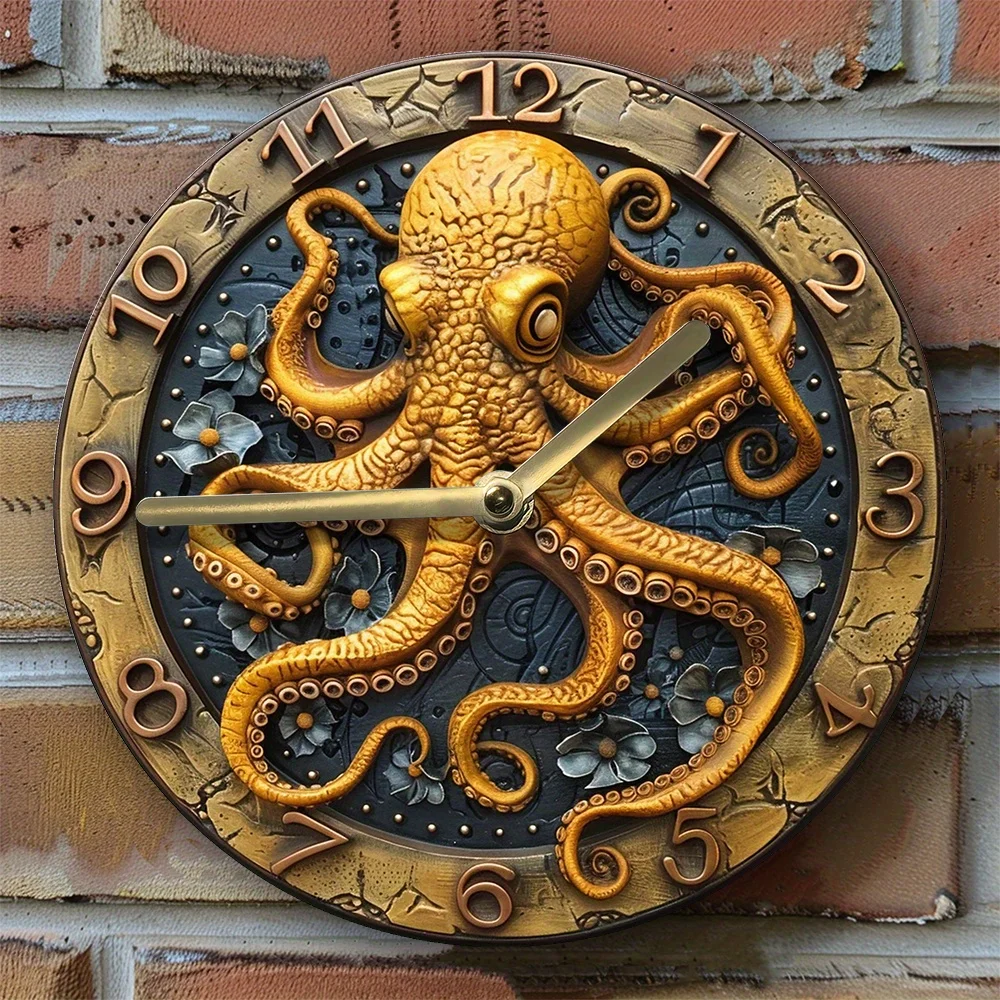 

Silent Aluminum Wall Clock with Octopus Design- Perfect for Summer Bedroom Decor & Valentine'S Day Gift Wall Clock Modern Design