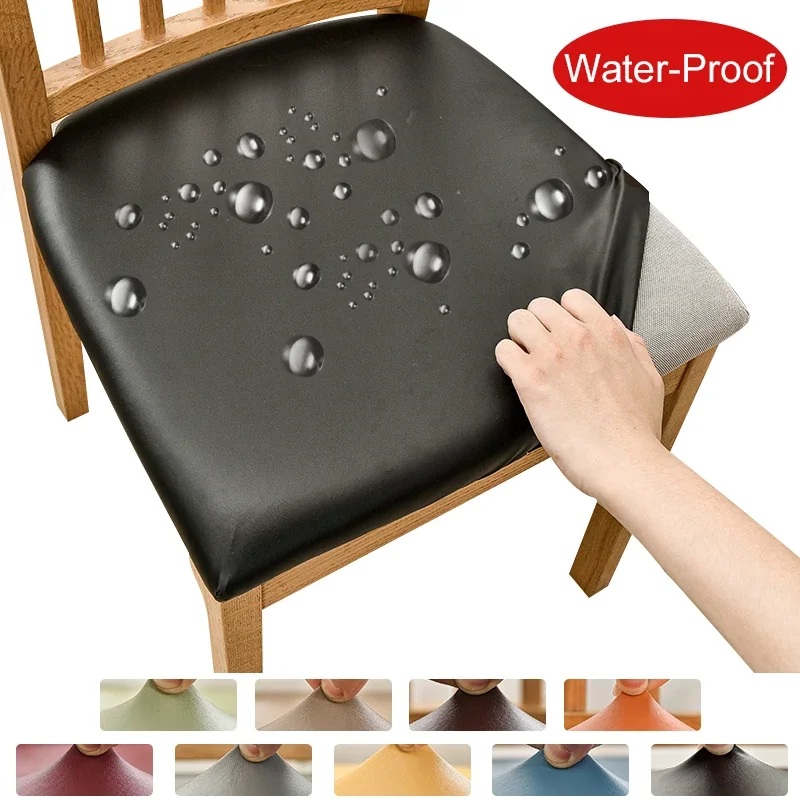 Waterproof PU Fabric Seat Cushion Covers - Stretch Chair Cover Slipcovers - Hotel Banquet Dining Living Room - 1/2/4/6 Pieces