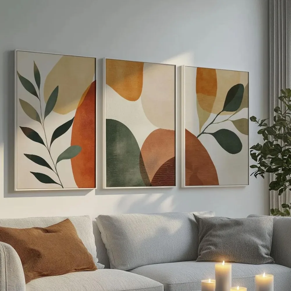 3pcs Frameless,Neutral Abstract Form,Earthy Color Decor,Contemporary Country Style,Clay Art,Ideal Bedroom and Living Room Decor