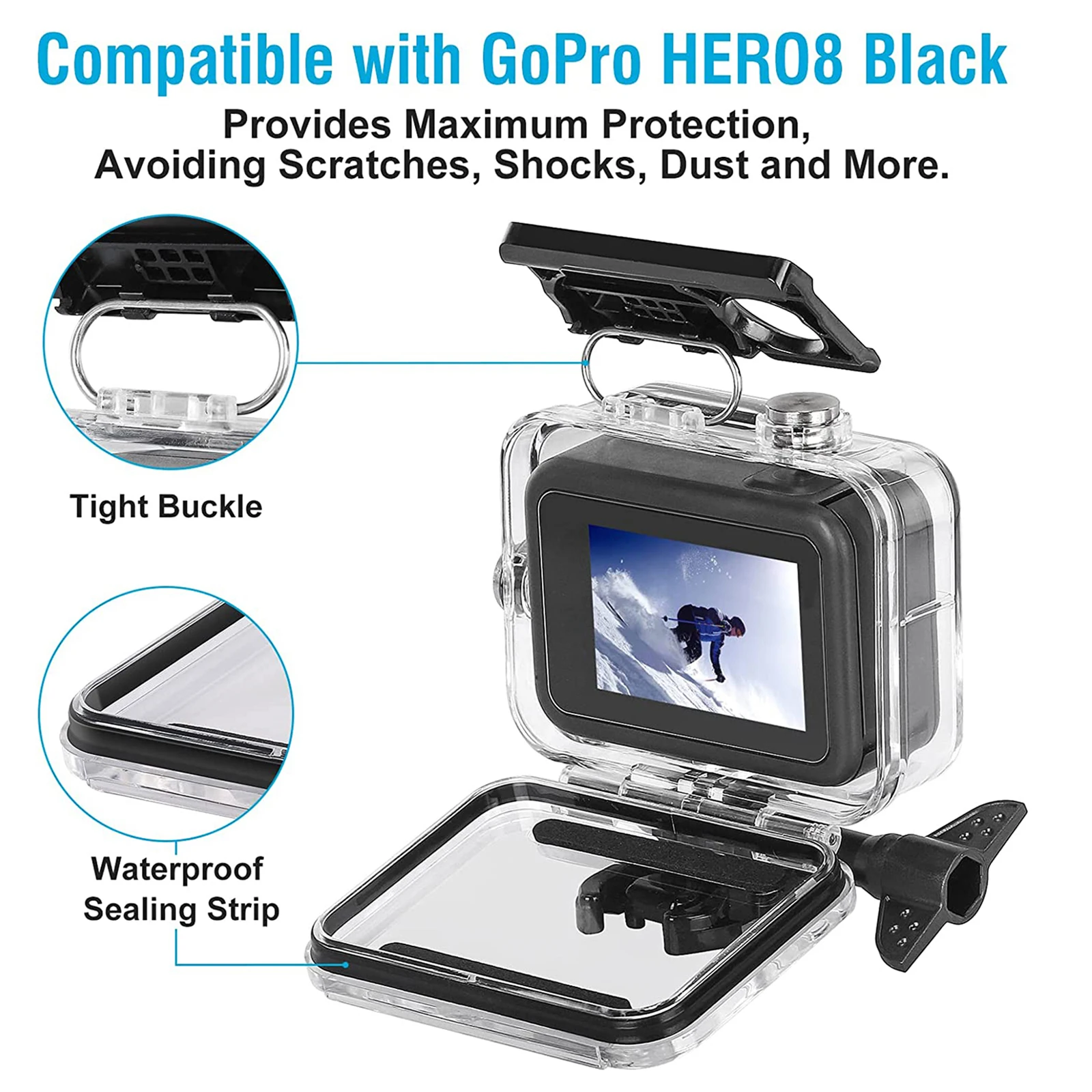 Cubierta protectora subacuática impermeable de 60M para GoPro Hero 8