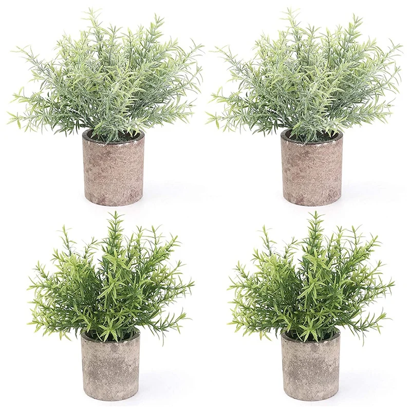 

AT35 4 Pcs Mini Potted Plastic Artificial Green Plants, Fake Topiary Shrubs Fake Plant, Small Faux Greenery, For Bathroom