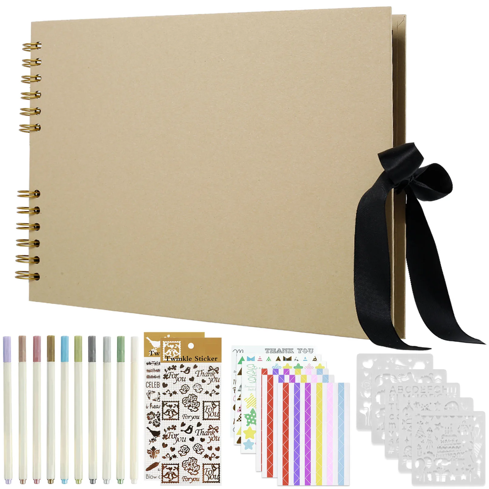 Scrapbook Photo Album DIY Memory Book with Metal Pens Stickers and Templates 80 Pages Multipurpose Scrapbooking Albums Craft