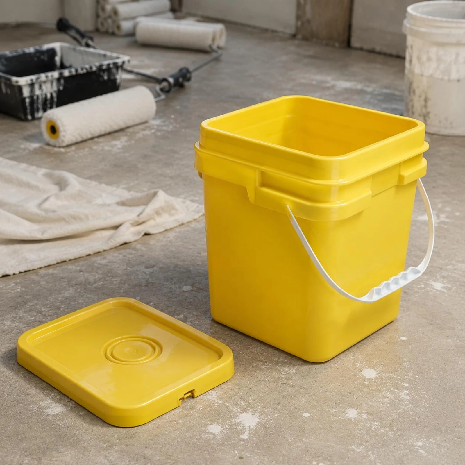 16L Square Pail Sturdy Square Plastic Pail Storage Container Heavy Duty Comfort Grip Handle for Paint Mixing, Packaging