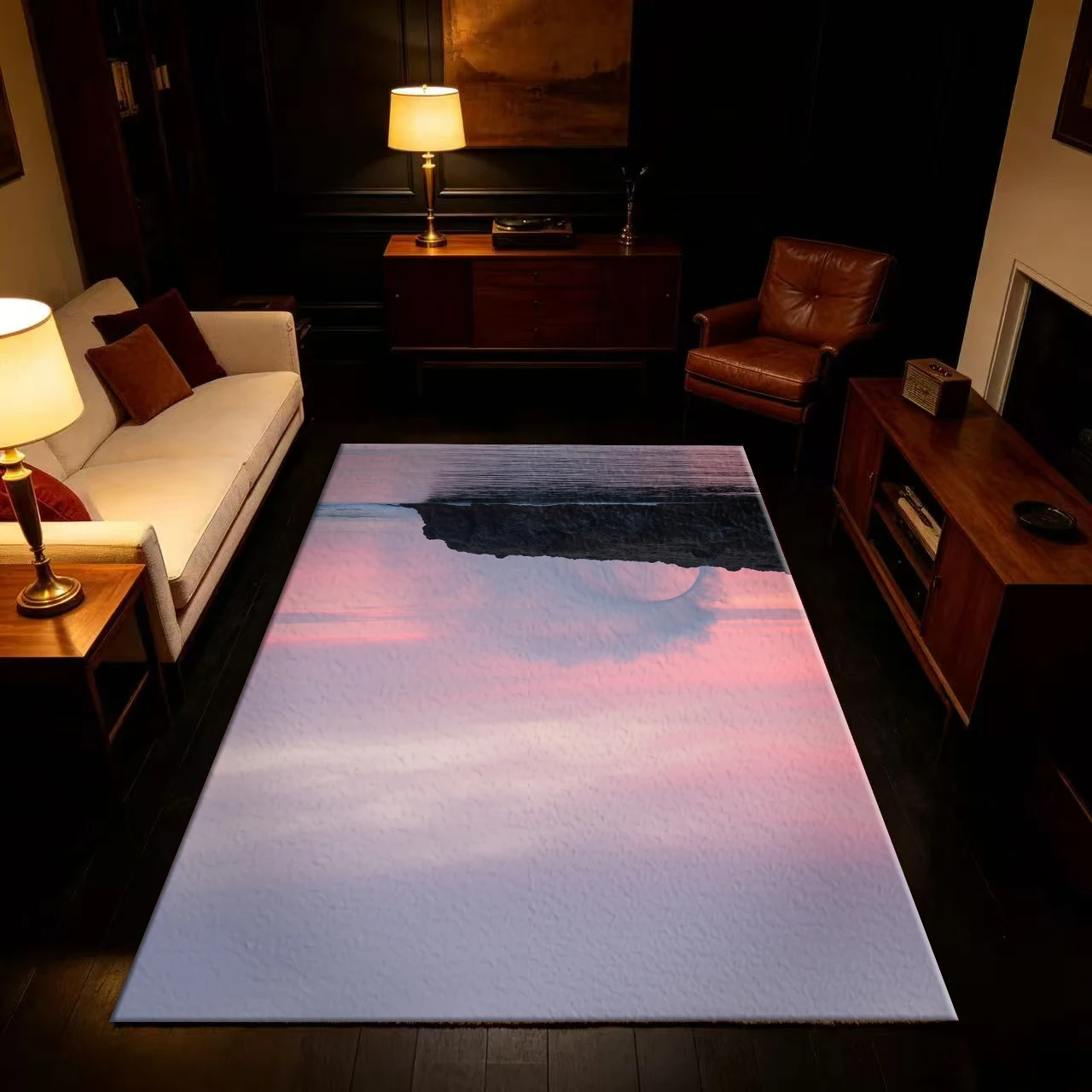 Sunset Seaside Scenery Art Carpet Floor Natural Landscape Print Decorative Carpet for Living Room Use