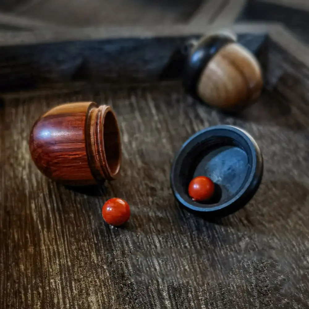 Mini Acorn Shape Outdoor Granule Storage Box Medicine Pill Box Mini Sandalwood Rescue Pill Case Medicine Tablet Container