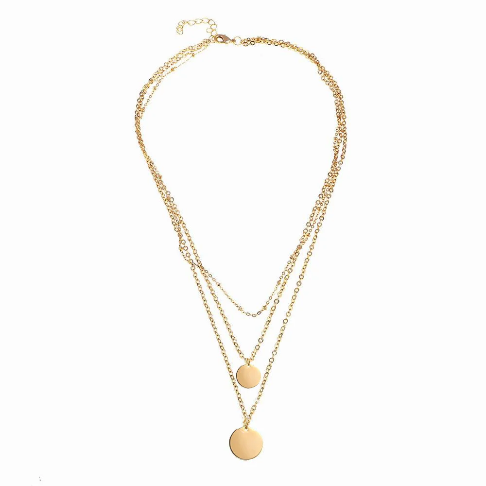 

Layered Choker Necklaces Gold Silver Color Stainless Steel Dainty Disc Pendant 3 Layer Chain Necklaces For Women Jewelry