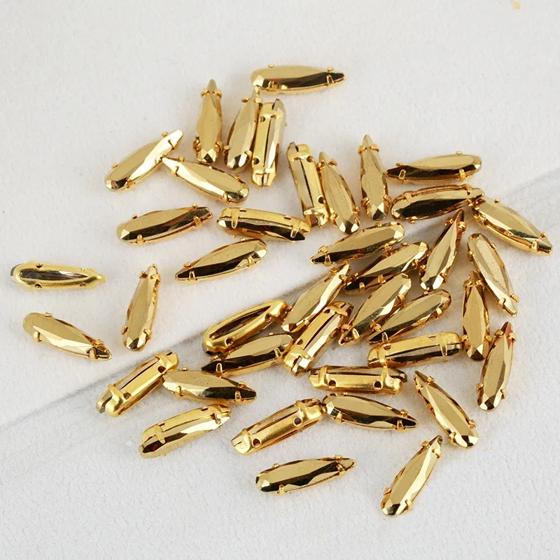 RESEN New! 4x15mm Sewing Glass Aurum Color Sharp Teardrop Rhinestones With Gold Brass Claw Gold Stone For DIY Craft Decoration