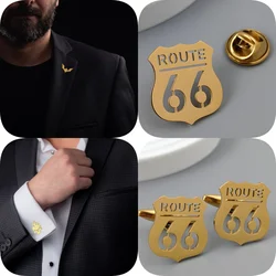 Route 66 Gold Plated Badge, Black Men's Collar Brooch, Lapel Pin Black, Father Husband Gift, Suit Accessories Set