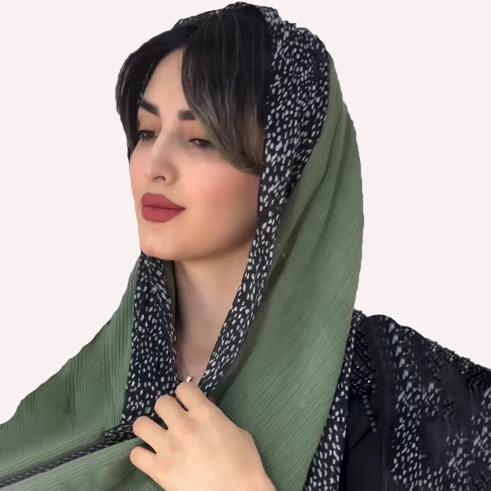 New Design Muslim Ladies Leopard Print Polyester Shawl Hijab Malaysia Pleated Long Turban Scarf Fashion Wrinkle Headwscarves