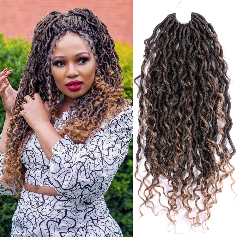 

Волосы Goddess Faux Locs для чернокожих женщин, вязанные крючком волосы Goddess Locs, локоны в стиле бохо, волосы River с вьющимися концами