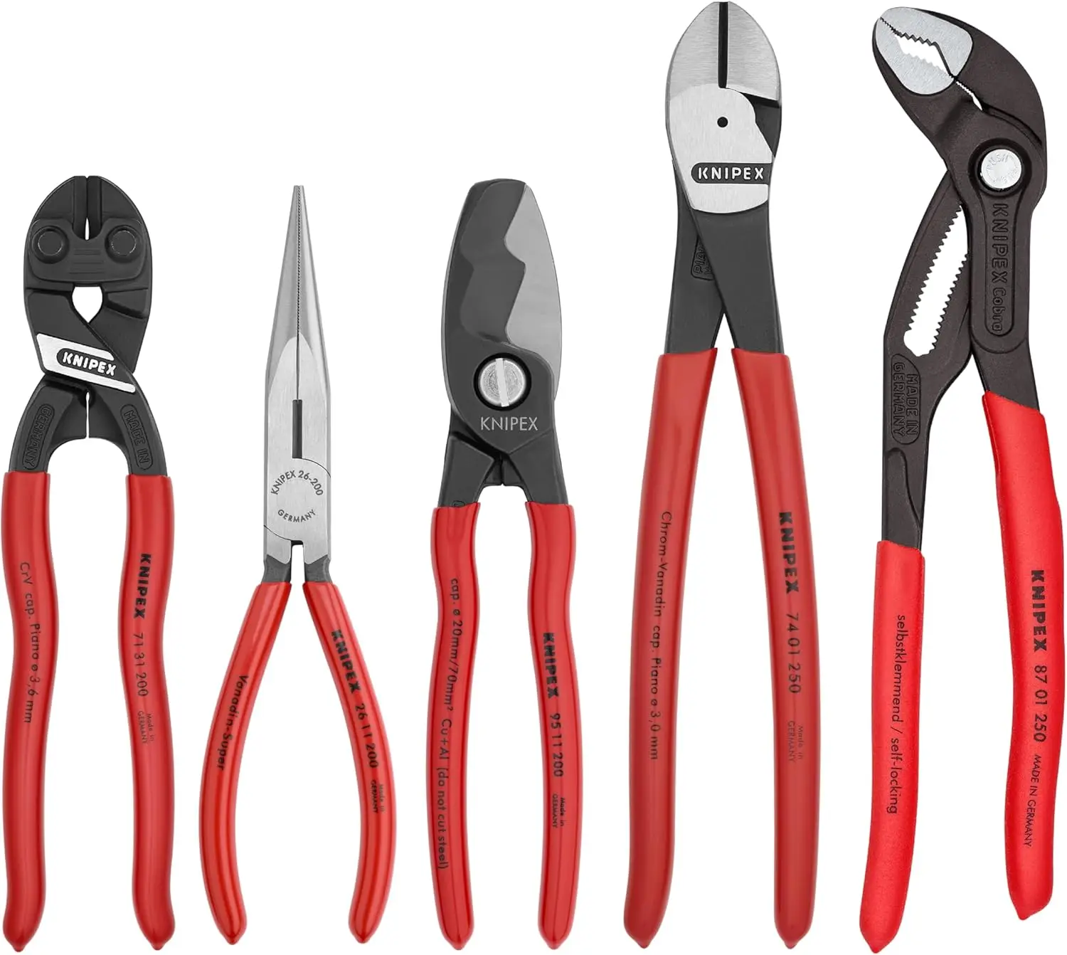 00 80 108 US Tools - 5 Piece Automotive Starter Pliers Set (87 01 250, 95 11 200, 26 11 200, 74 01 250, 71 31 200) (9K0080108US)