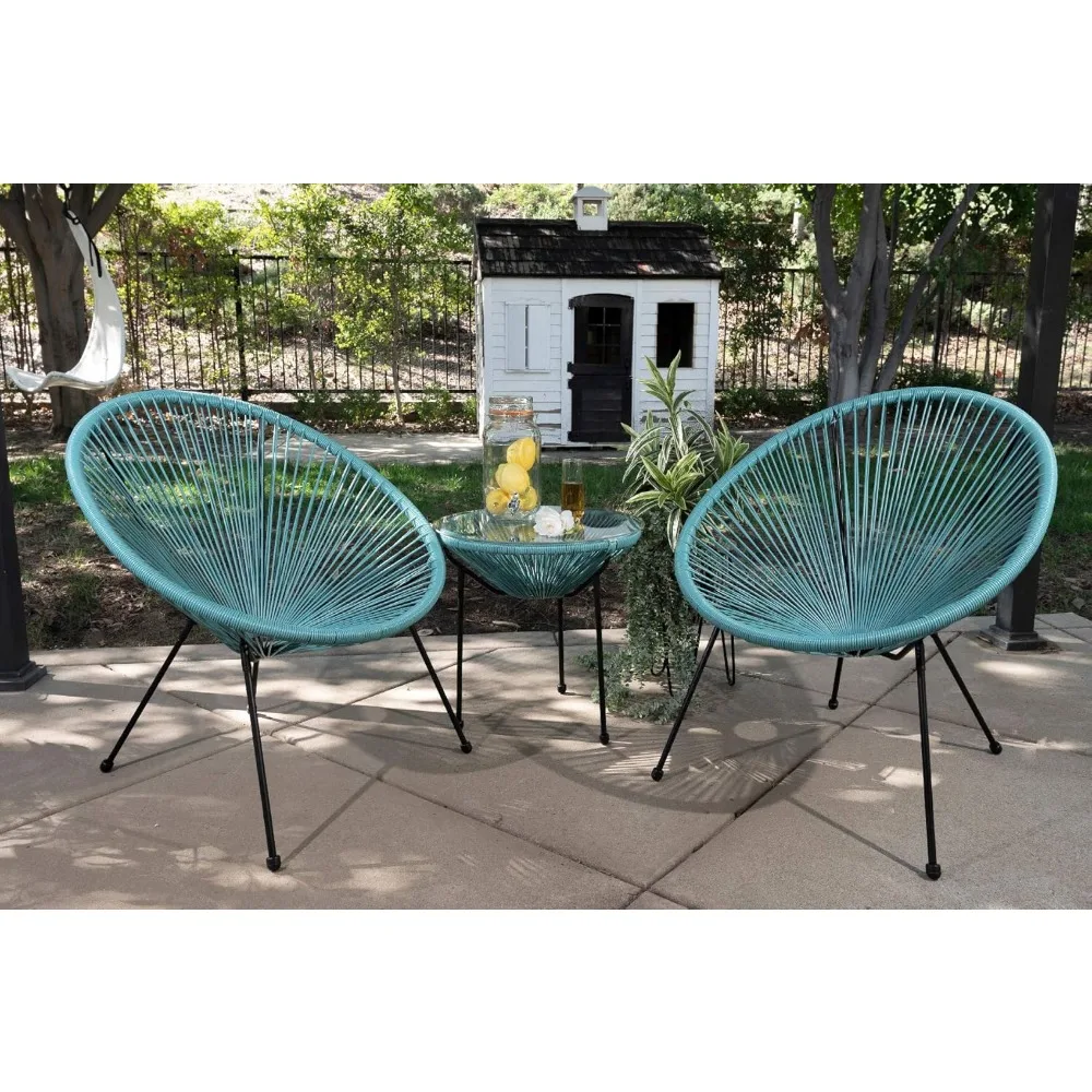 

3-piece chair set with glass table, aquarium outdoor terrace furniture, rattan modern conversation chair