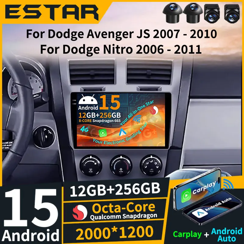 Carplay inalámbrico Android 15 para Dodge Avenger JS 2007 - 2010 para Dodge Nitro 2006 - 2011 Radio de coche DTS unidad principal 360 cámara QLED