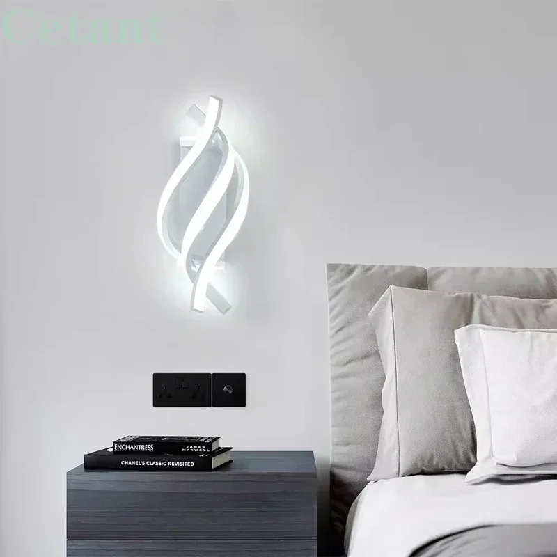 Lámpara de pared LED moderna espiral curvada 2 piezas lámparas dormitorio cabecera pasillo sala de estar escalera pasillo decoración del hogar luces Led