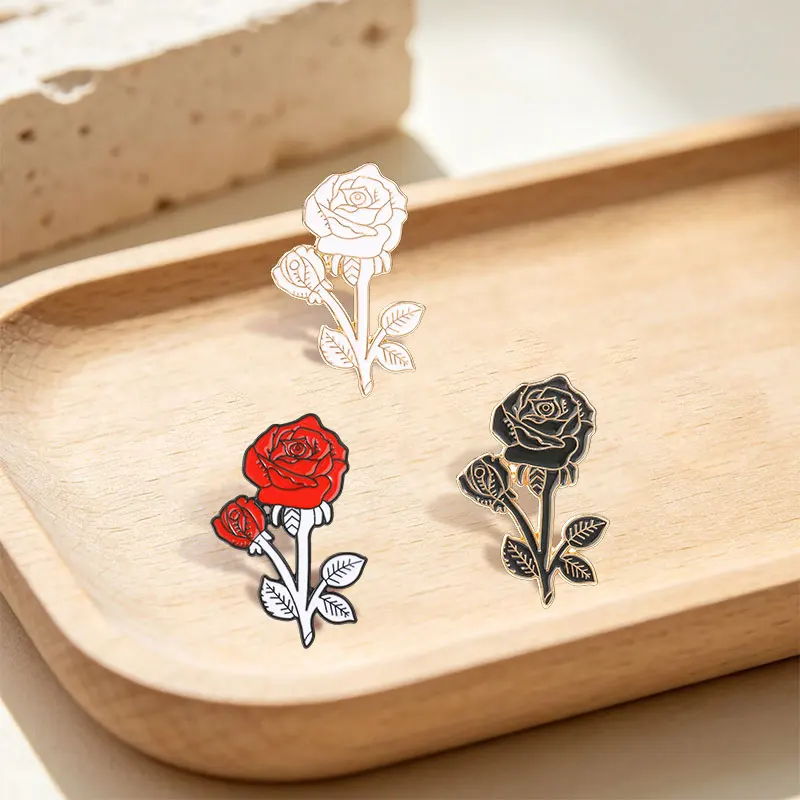 Cute Rose Flower Enamel Pins Retro Floral Plant Black Red White Rose Brooches Lapel Backpack Badge Fashion Jewelry Gifts 3