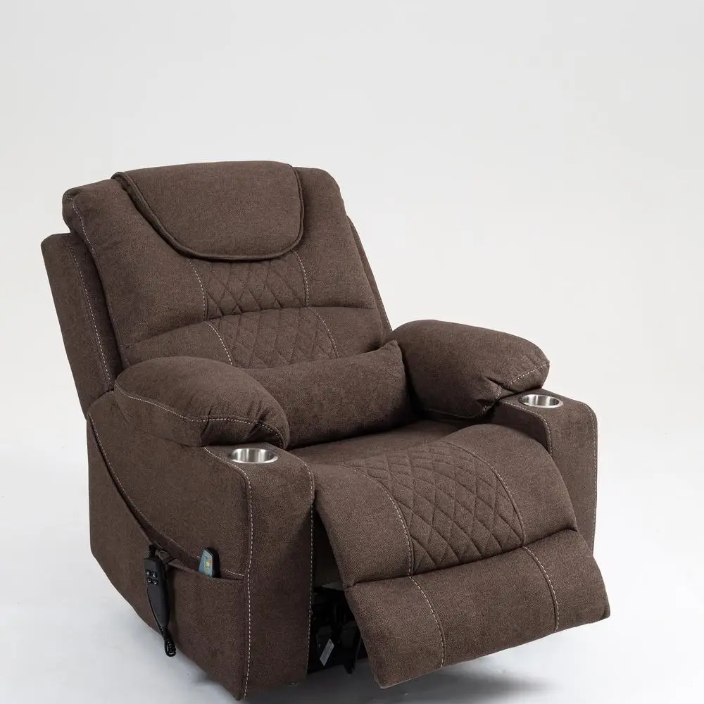 كرسي رفع كهربائي كبير الحجم لكبار السن كرسي كهربائي مخملي مسطح بزاوية 180 درجة مع حامل أكواب عالي التحمل 400 رطل #6