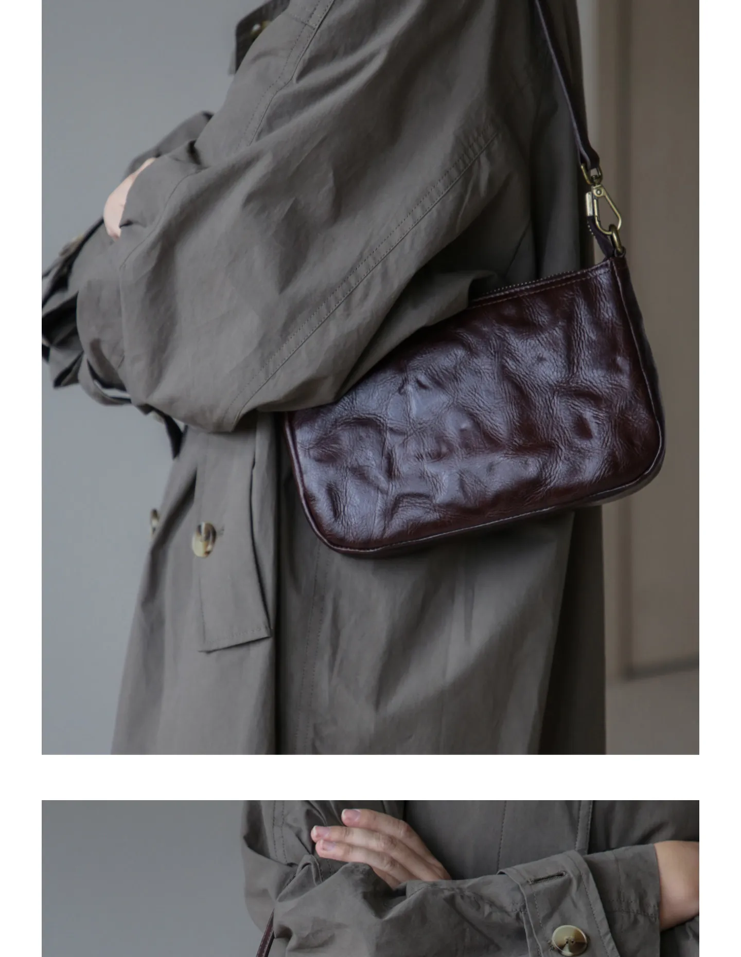 PNDME Vintage-Designer-Handtasche, handgefertigt, plissiert, aus pflanzlich gegerbtem Rindsleder, Damen-Umhängetasche, schlicht, lässig, aus echtem Leder, Unterarmtasche – Detail 5