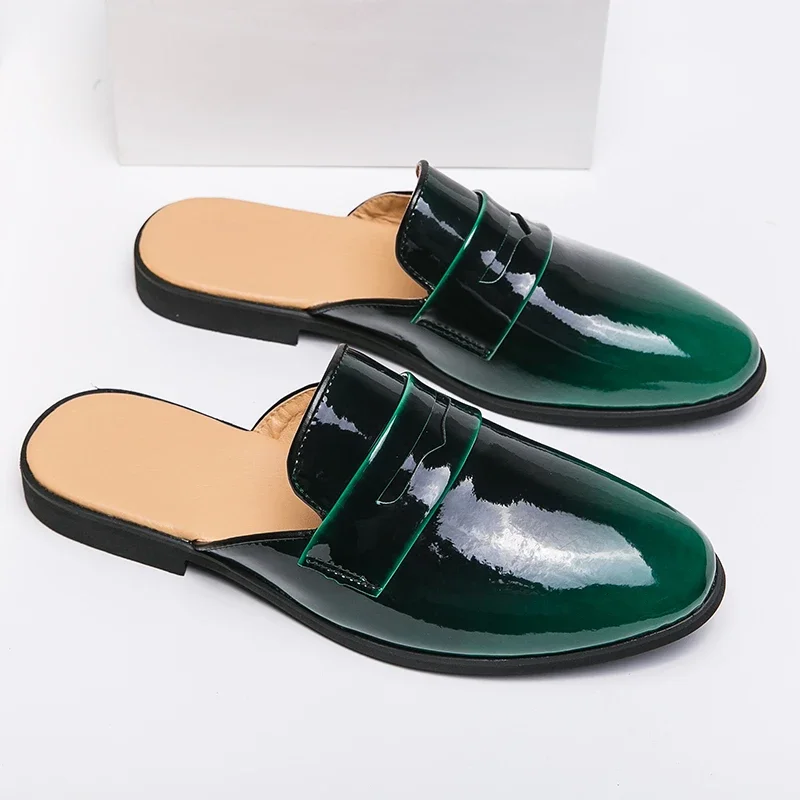 Casual Men's Half Slippers Classic Retro Flat Bottomed Style Outdoor Leisure Party and Daily Life Walking Black Leather Hombre