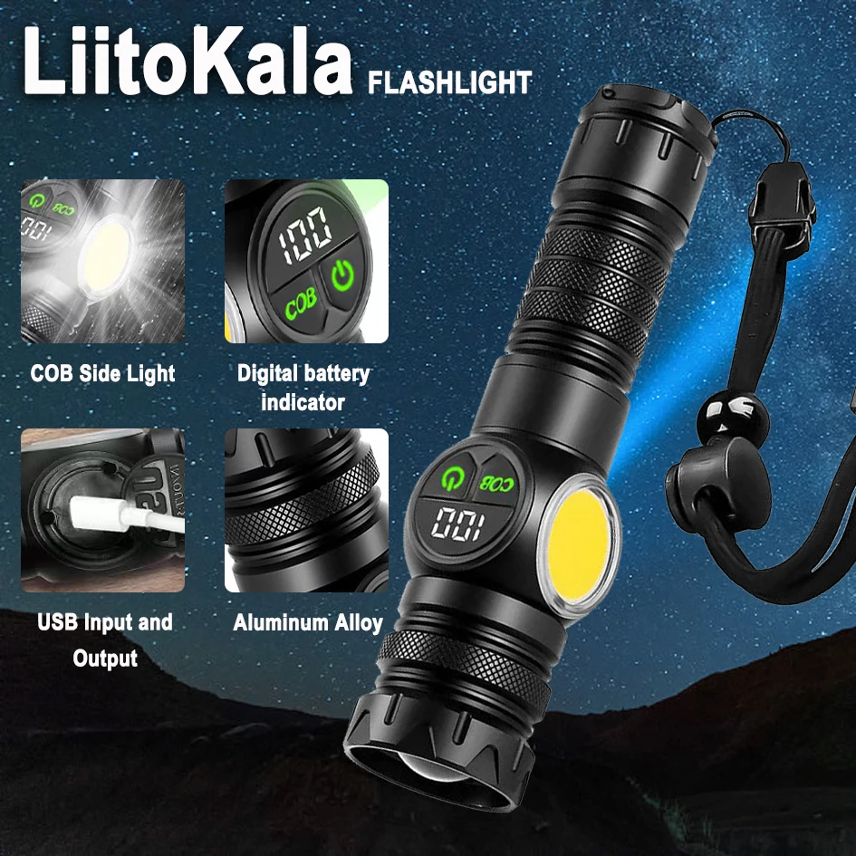 

LiitoKala LF-1826 уличный портативный цифровой фонарик с длительным сроком службы, белый лазерный водонепроницаемый фонарик высокой яркости