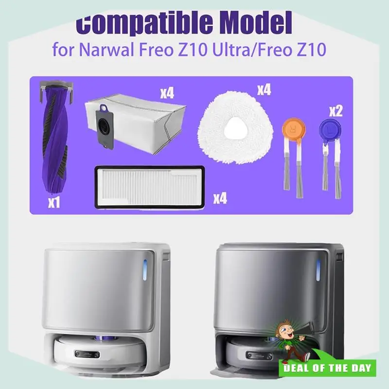 

24-Hour Delivery Pack Of 17 Accessories Kit For NARWAL Freo Z10 Ultra Freo Z10 Sweeping Robot Main Brush Side Brushes Filter Rag