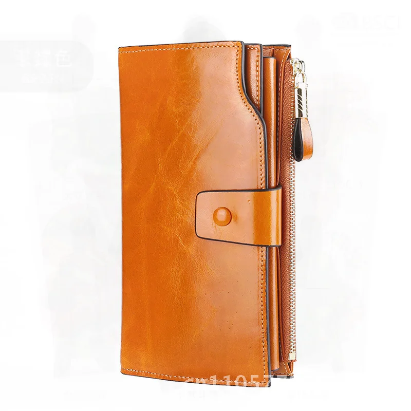 Genuine Leather Women's Long Wallet RFID Anti-theft Multi-function Hand Wallet in Wine Red Purple Black Rose Red Royal Blue