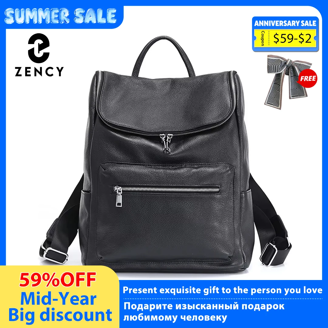 

Zency Unisex Backpack 100% Genuine Leather Large Capacity Travel Outdoor Bag Classic Black Big Knapsack High Quality Schoolbag