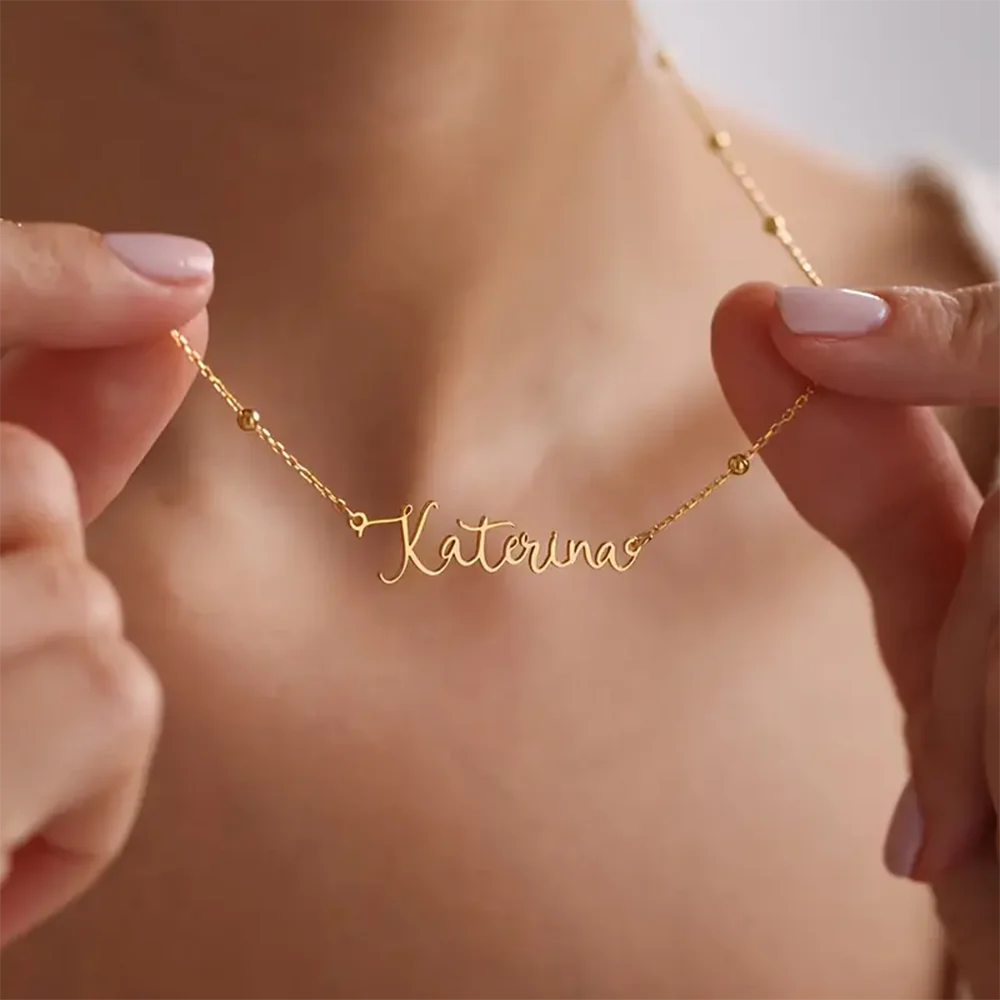 

Персонализированное ожерелье с именем из нержавеющей стали, шикарная цепочка из бисера на заказ, рождественские украшения золотого цвета на день рождения, водонепроницаемый подарок на Рамадан