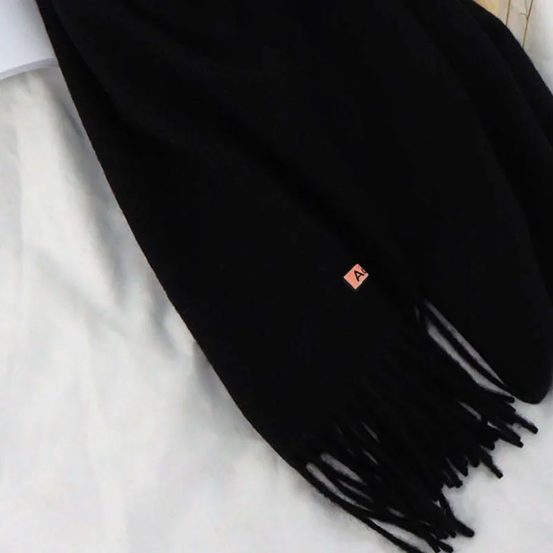 وشاح من الصوف الحقيقي للنساء والرجال بلون عادي الكشمير الباشمينا شال يلتف العلامة التجارية الفاخرة الإناث شتاء دافئ 100% أوشحة صوف #5