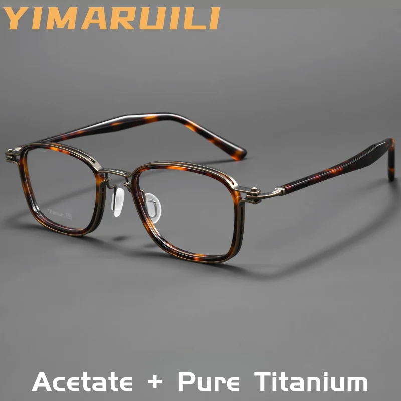 

YIMARUILI Fashion Retro Big Size Men Eyeglasses Frame New High Quality Pure Titanium Plate Ultra Light Oval Women Glasses M5868