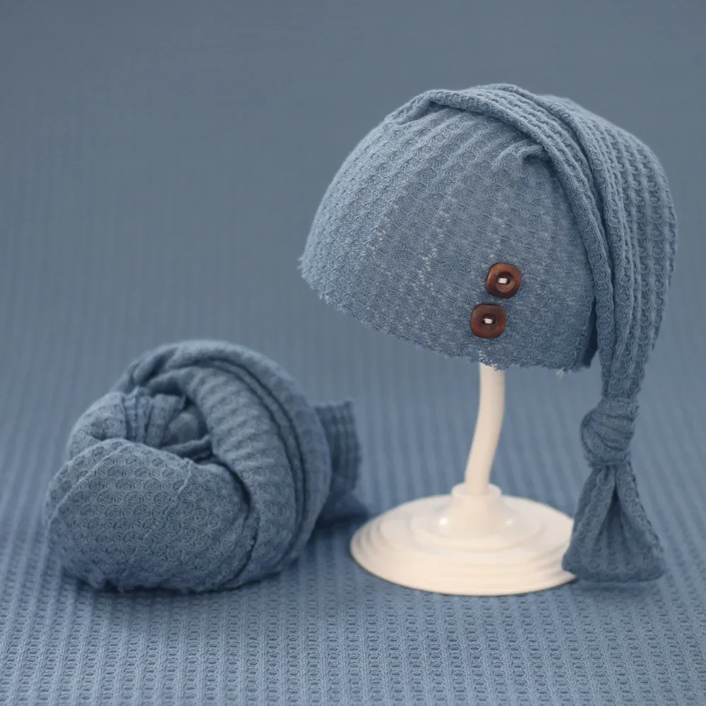 2pcs/set Baby Hat Newborn Photography Props Wrap Blanket Knitted Swaddling Photo Shoot Studio Accessories