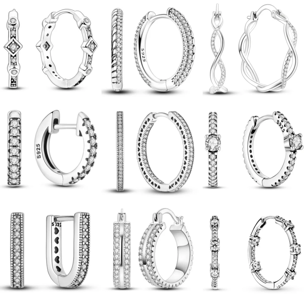 925 Sterling Silver Double Hoop Star Heart Series Jewelry Fashion Zircon Circle Hoop Earrings For Women Jewelry Gift Accessories