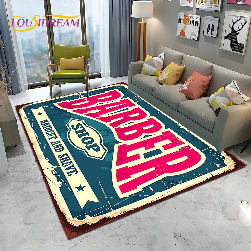 Barber Shop Sign 3D Skull Vintage HD Carpet Rug for Home Living Room Bedroom Sofa Doormat Decor,kids Area Rug Non-slip Floor Mat