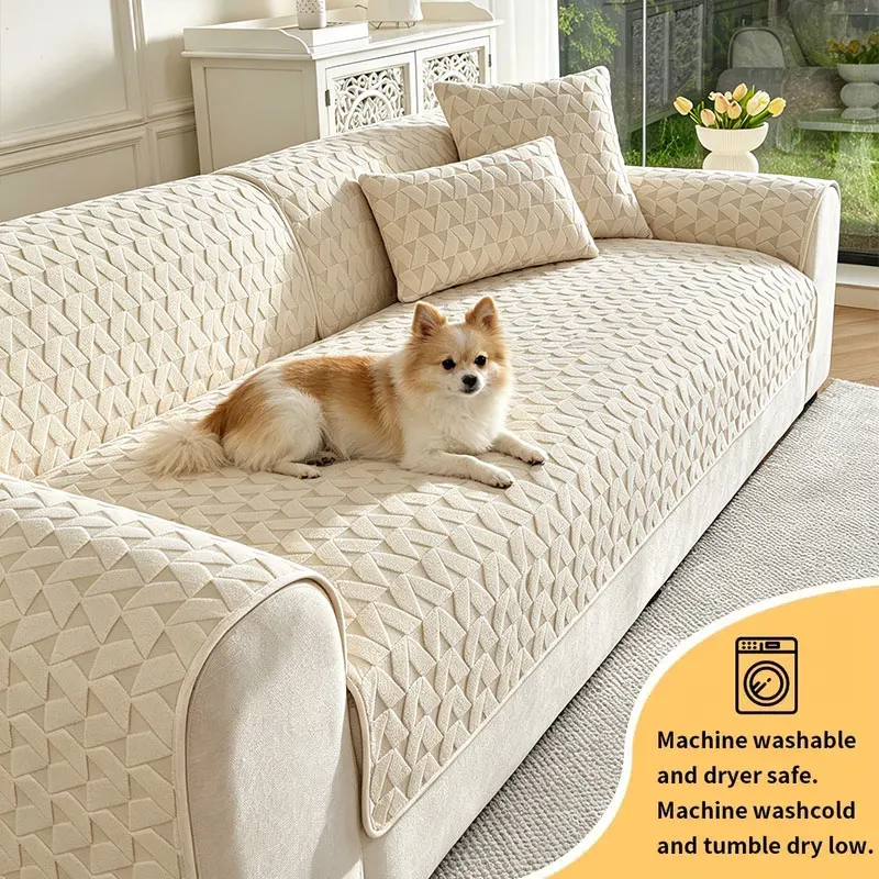 1PC-Shake velvet three-dimensional pattern sofa pad, pet friendly sofa pad, perfect for bright Nordic living rooms