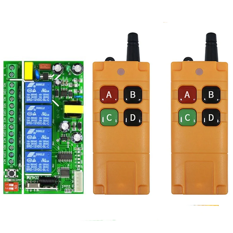 433MHZ Ndustrial AC 110V 220V 4CH RF Wireless Remote Control Switch Radio Receiver With 20-2000M Long Distance Remote controller