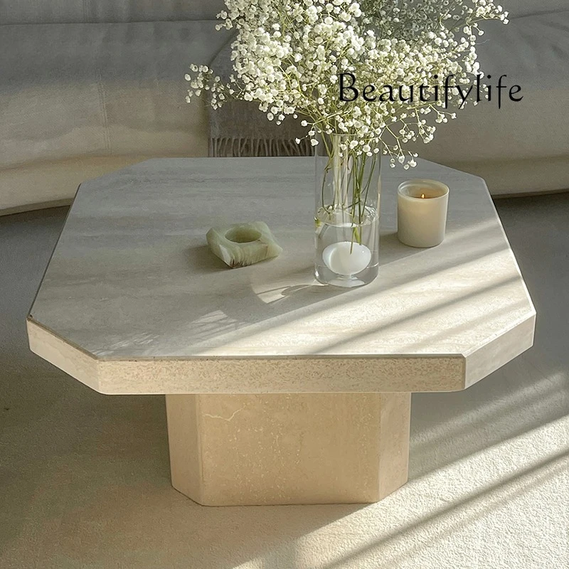 

Light luxury natural travertine special-shaped coffee table household small apartment minimalist marble living room new model