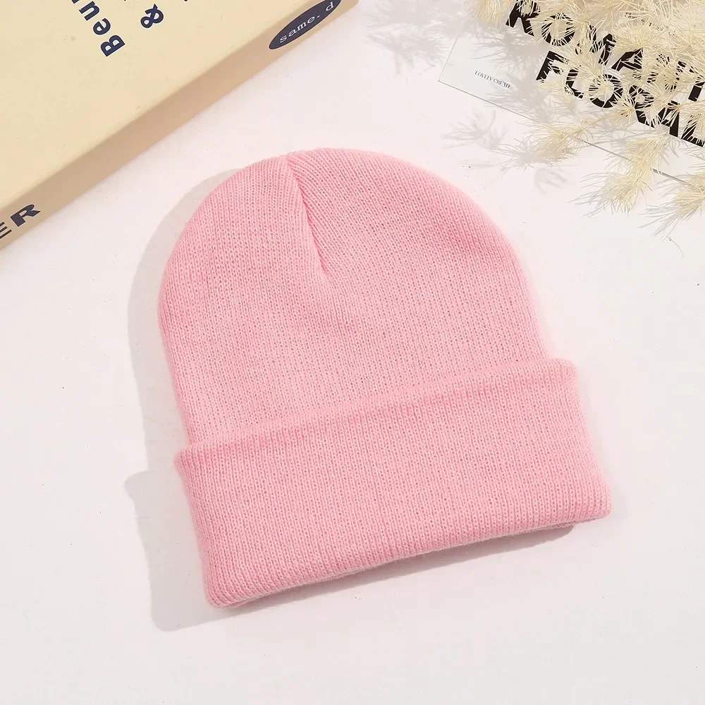 0-3Y Newborn Warm Crochet Hat Winter Knitted Beanie for Baby Knit Gorros Acrylic Wool Hat Candy Color Fold Brim Skullcap Ski Hat