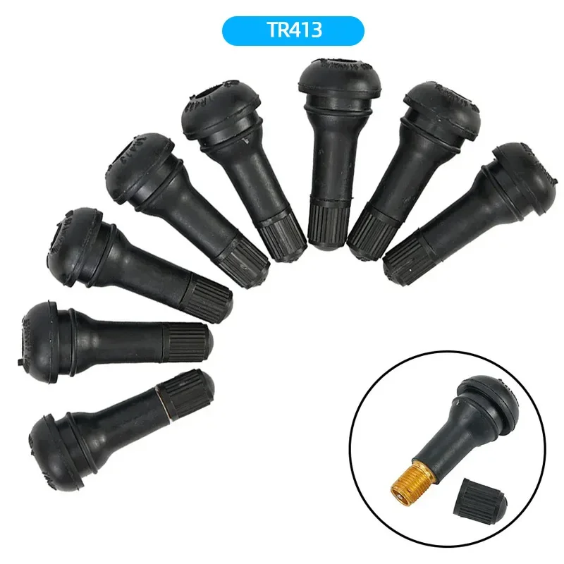 10Pcs TR413 Snap In Type Rubber Valve Tool Set Tubeless Tyre Valves Stems Rubber Valve Stems Car Accessories Parts Replacement