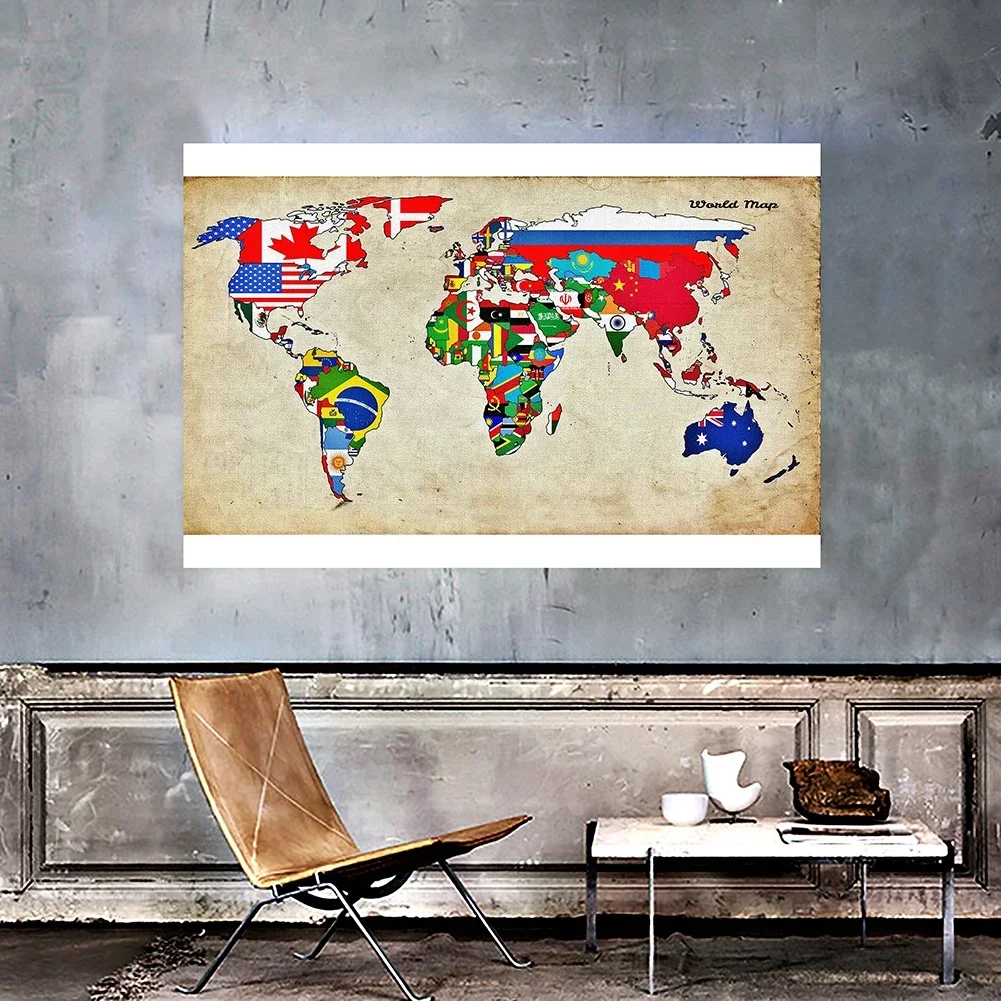 150x225cm tessuto Non tessuto mappa del mondo poster e stampe da parete del mondo pittura su carta per la decorazione di forniture per ufficio scolastico