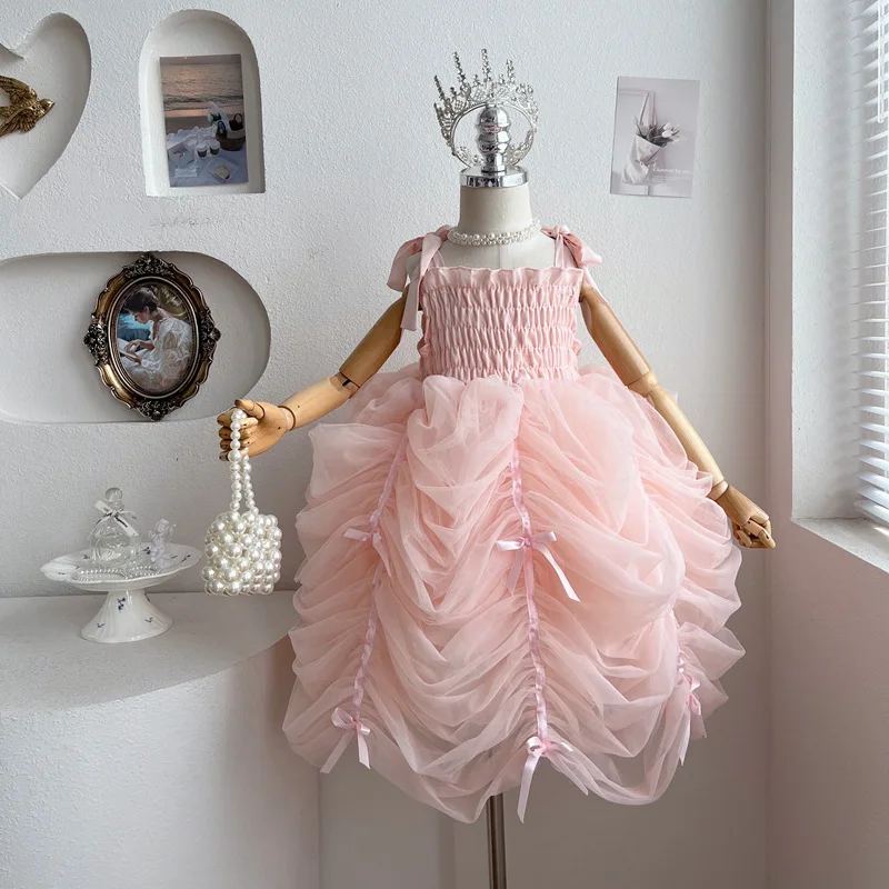 

Летнее платье для дня рождения для девочек, сетчатая пачка без бретелек, наряд принцессы, сарафан, торжественное платье для малышей, детская одежда для выпускного вечера, одежда с цветочным узором для девочек