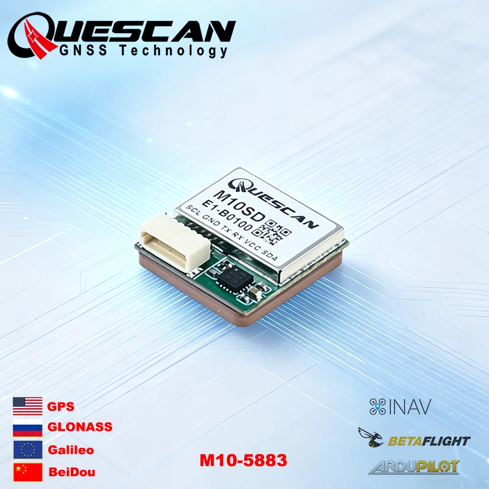 QUESCAN M10SD M10-5883 10Hz GPS Module with Magnetometer INAV ArduPilot Betaflight Pixhawk GPS GLONASS Galileo BeiDou NMEA UBX