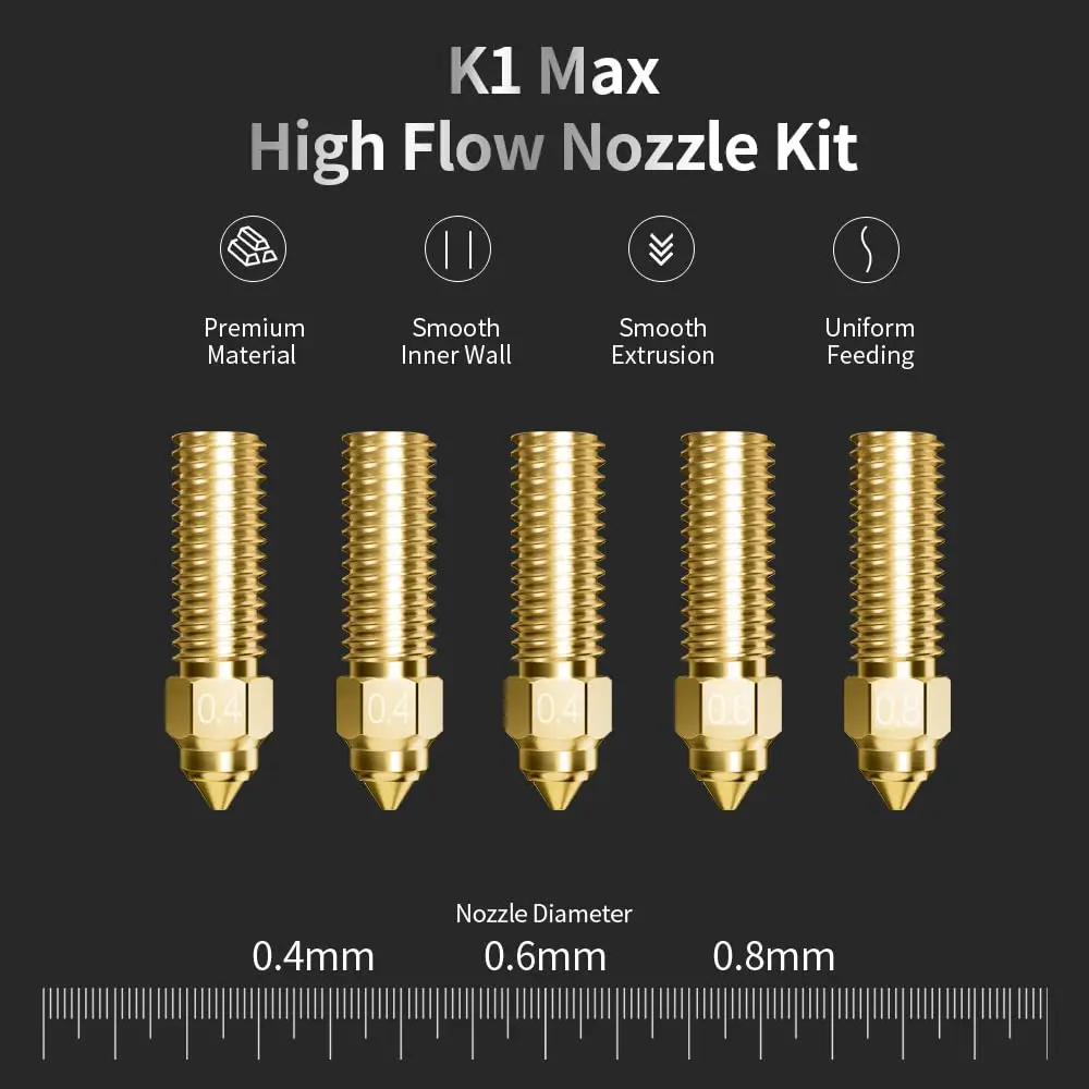 For Creality Official K1 Nozzles Kit, High Speed and High Flow Brass Nozzles Kit for Creality K1, K1 Max, CR-M4 3D Printers