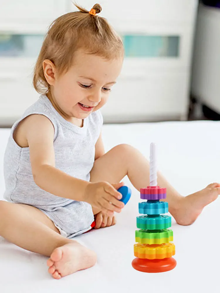 Zahnräder Stapel ringe Spielzeug umwelt freundliche Gehirnent wicklung Spielzeug glatte Spinning Tower Bausteine sicher für Kinder Urlaubs spielzeug