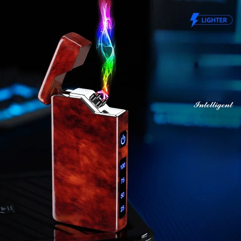 Metal Windproof Dual Arc USB Cigarette Lighter with Plasma Pulse Type-C Charging Lighter for Men's Gift Cigarette Accessories