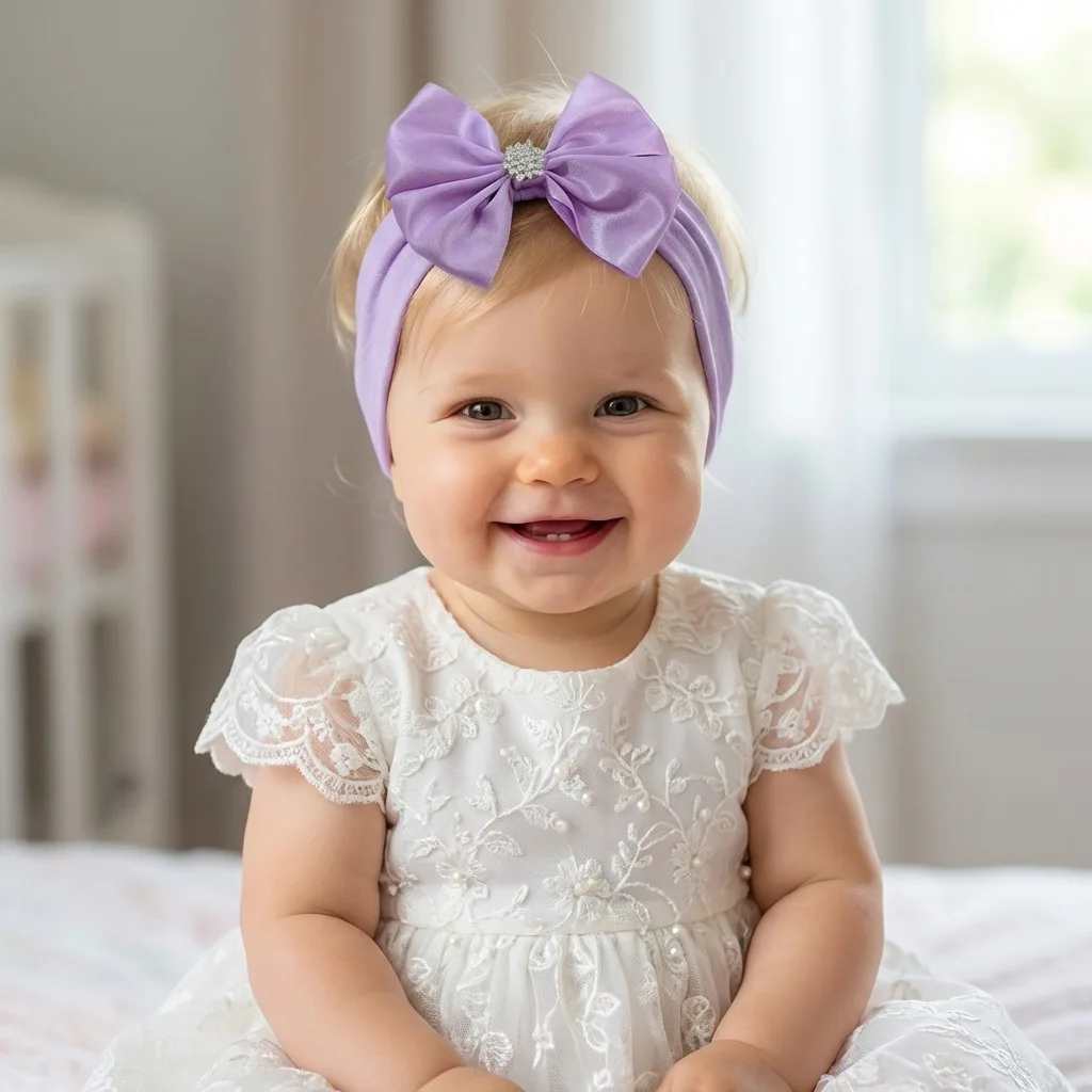 Cute Solid Satin Bow Headband Newborn Hair Accessories Toddlers Diamond Stone Headbands Children Turban Nylon Wide Headwrap