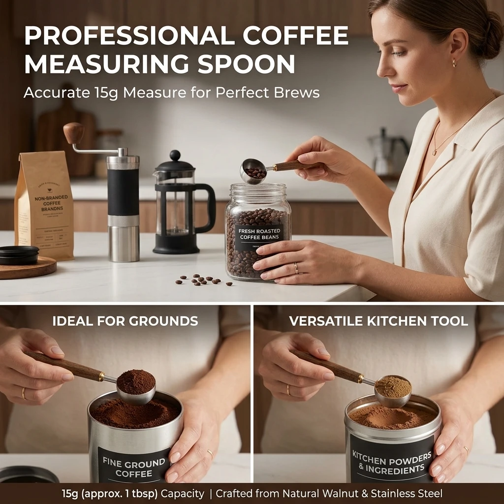 Coffee Measure Scoop Spoon,S/M/L Wooden Handle Stainless Steel Tablespoon,Tablespoon Measuring Spoon For Coffee Beans Tea Sugars