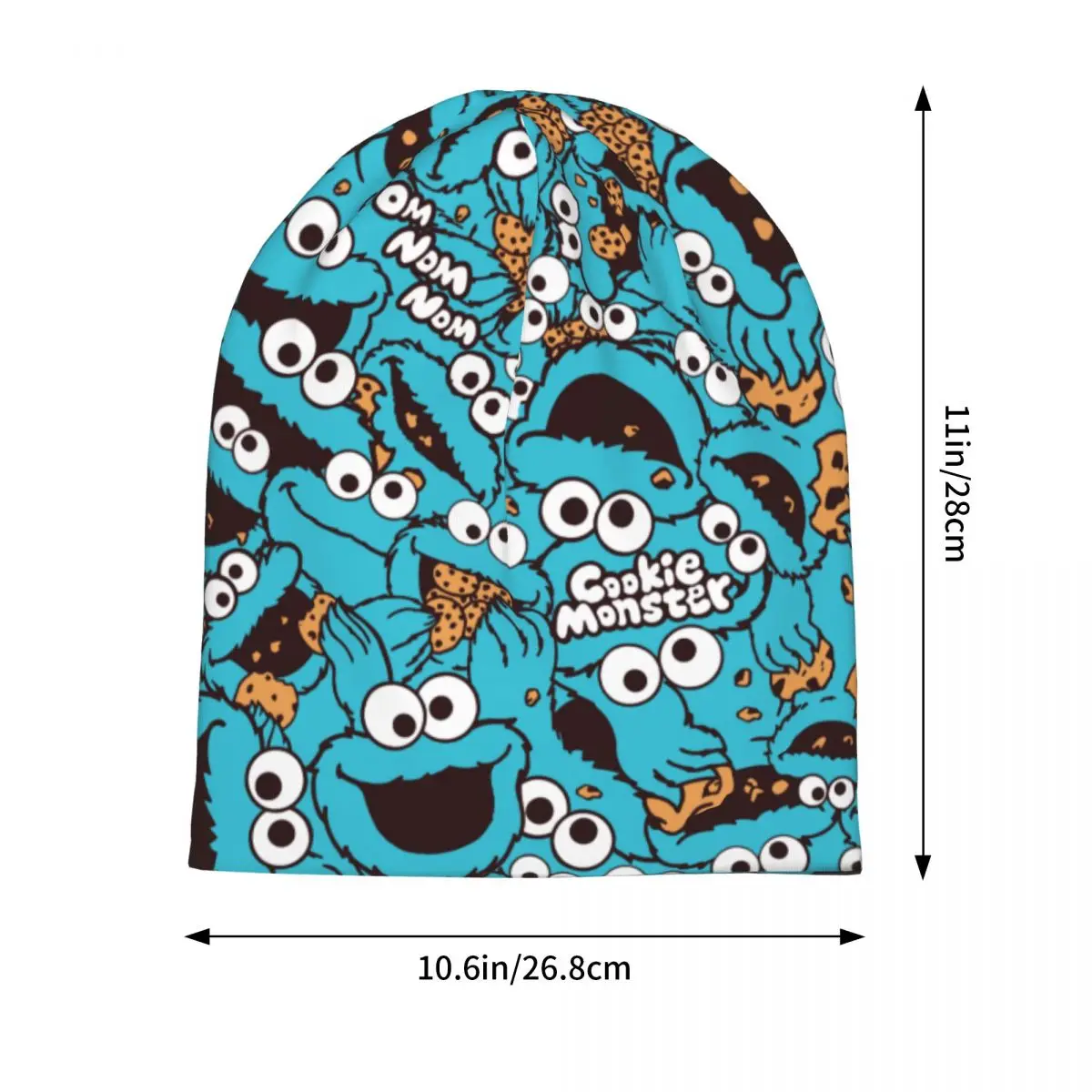 Cookie Monster Nom Pattern Sesame Street Skullies Beanies Hat Casual Unisex Street Caps Warm Dual-use Bonnet Hat